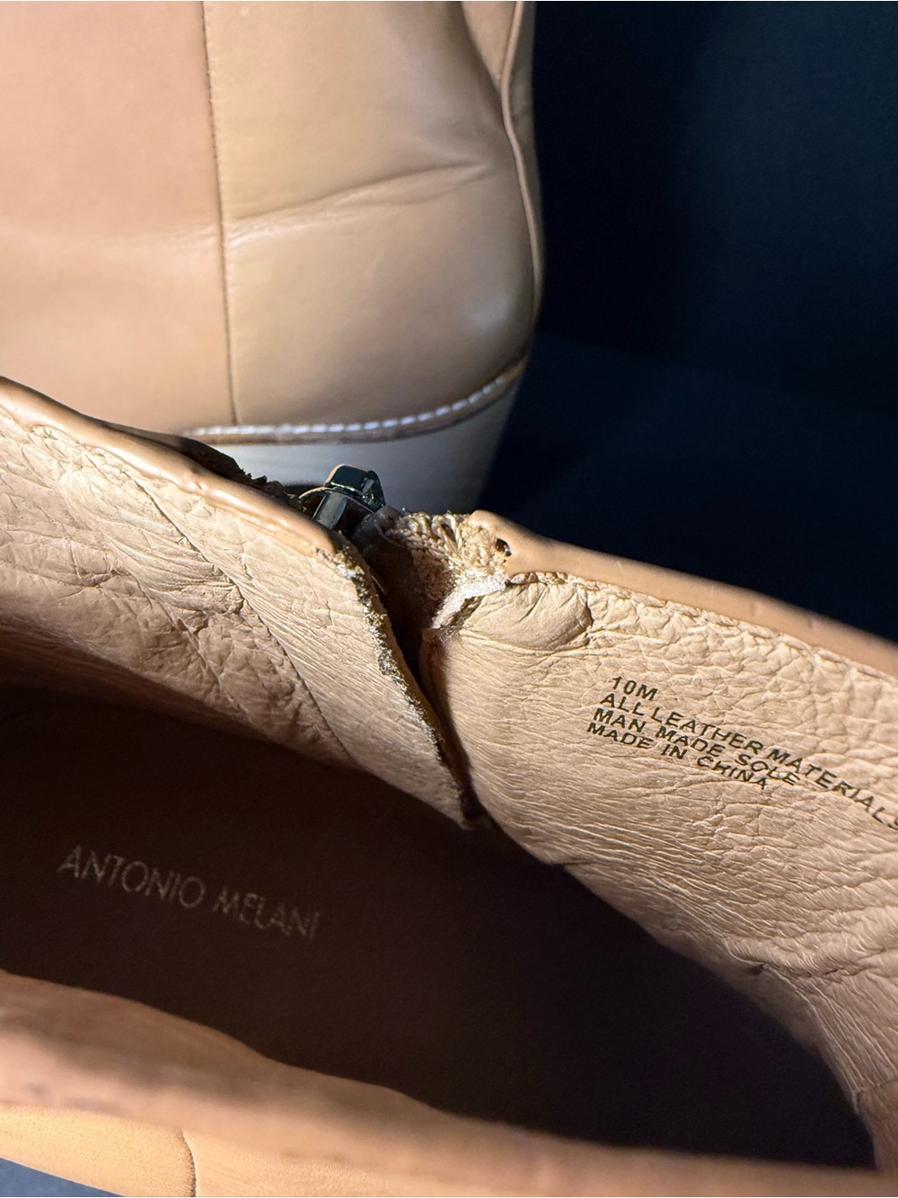 ANTONIO MELANI Tan Leather Platform Ankle Booties with Side Zip - Picture 4 of 4